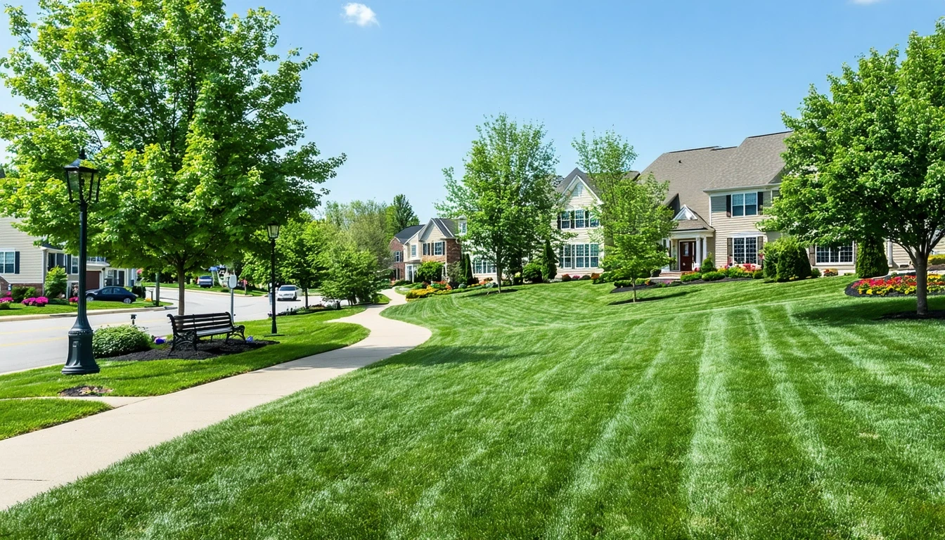 A neighborhood park in West Chester, Pennsylvania, with trimmed hedges, a path, and an empty bench, surrounded by well-maintained homes.
