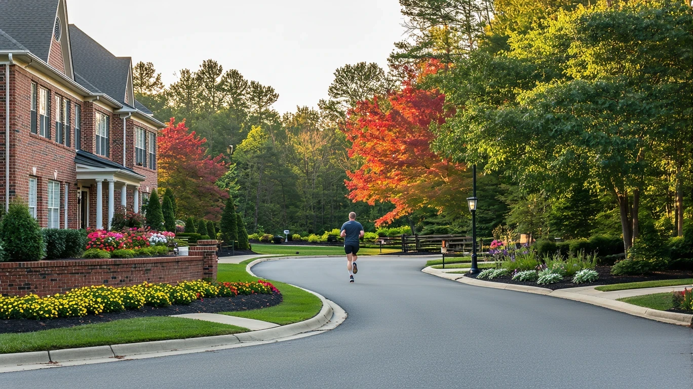 A quiet cul-de-sac in Roswell with attractive homes, landscaping, and morning light.
