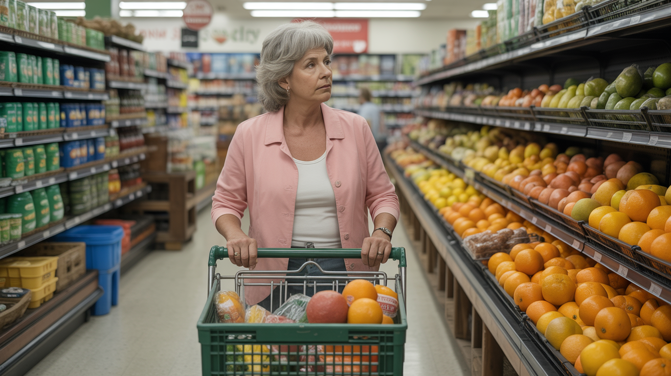 Retiree shops for affordable produce in Clermont, FL
