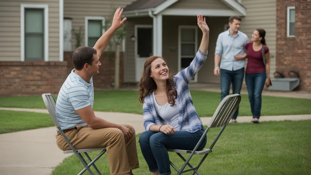A couple sets up chairs in their Winchester, KY apartment complex's outdoor common area