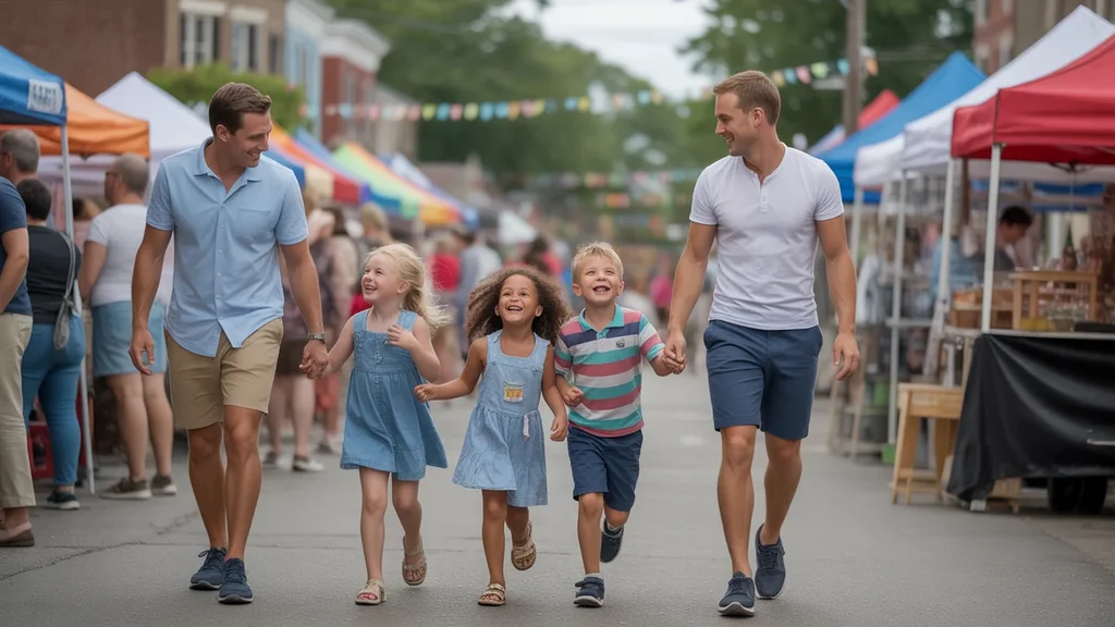 A family enjoys an arts festival in downtown Georgetown, KY