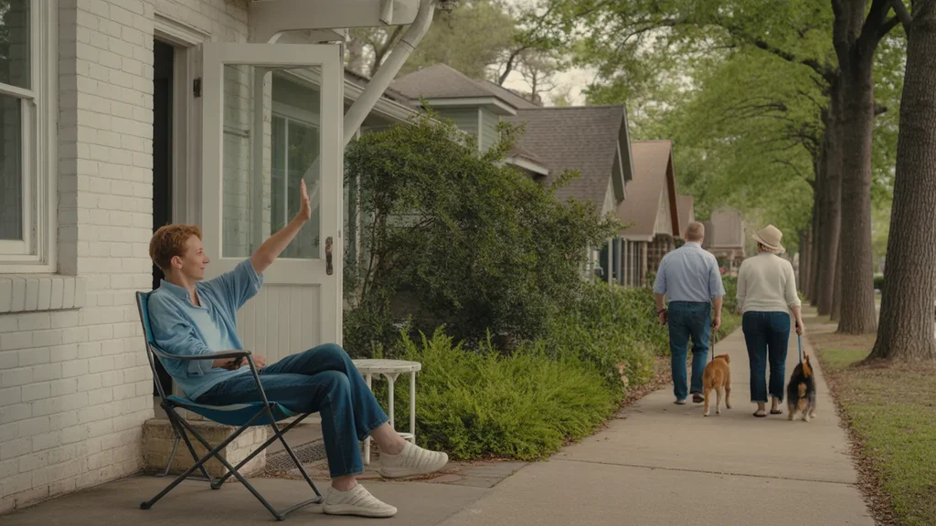 Person relaxing on patio in The Woodlands neighborhood