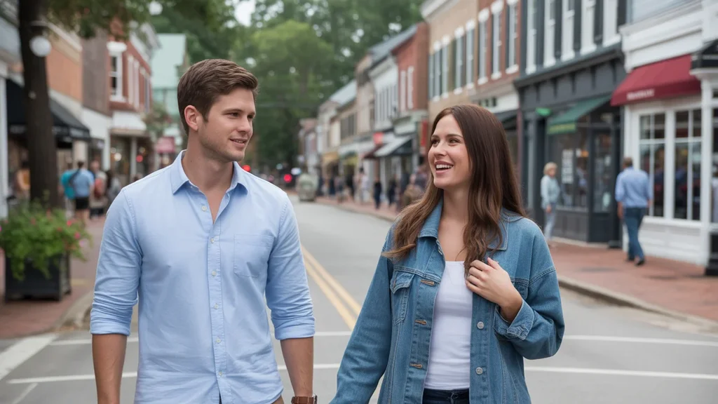 Friends enjoying walkable downtown Roswell with local shops and restaurants