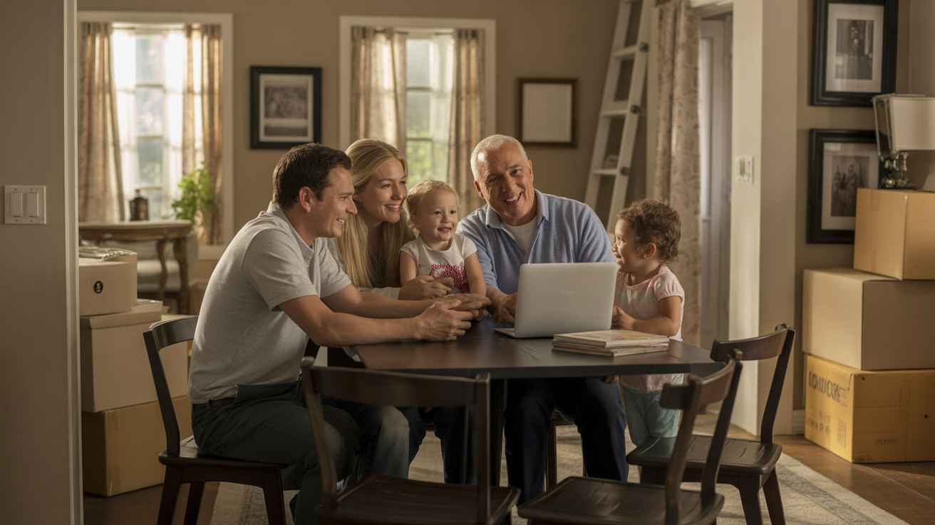 Family video chats with grandparents from their new kitchen in Hermitage