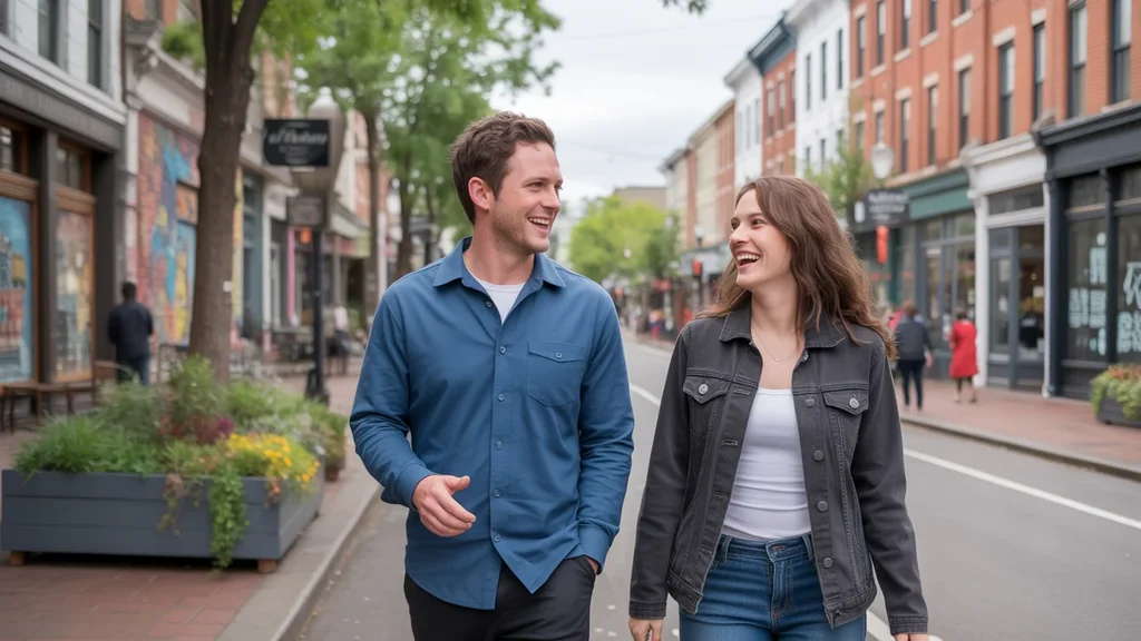 Friends exploring a vibrant street in Portland, Oregon