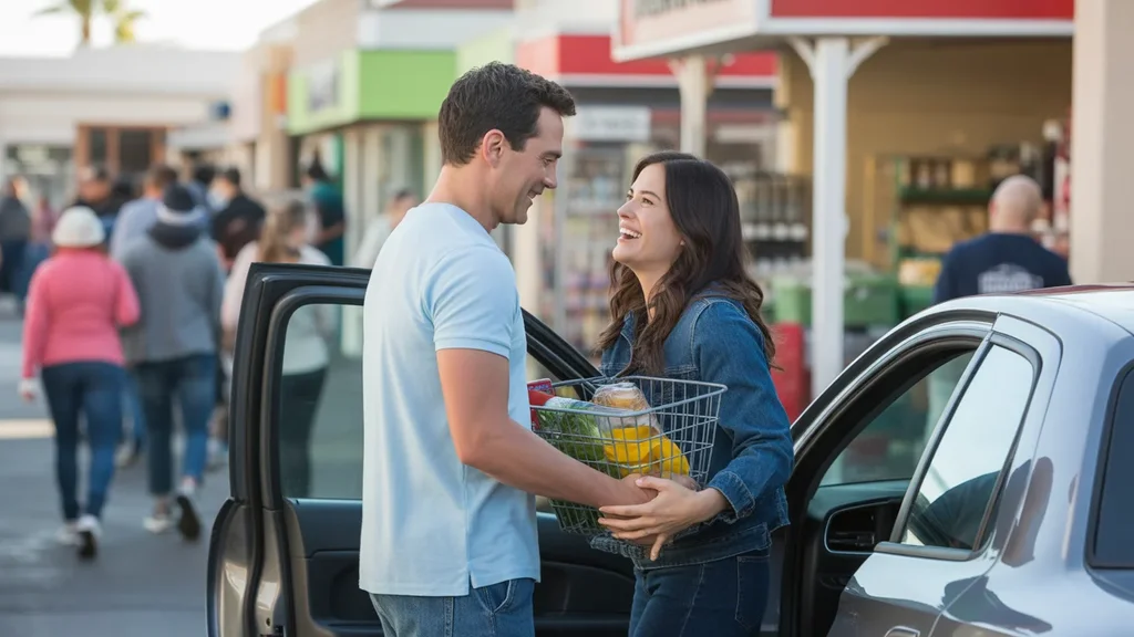 Couple loading groceries into car after shopping at local market in North Las Vegas