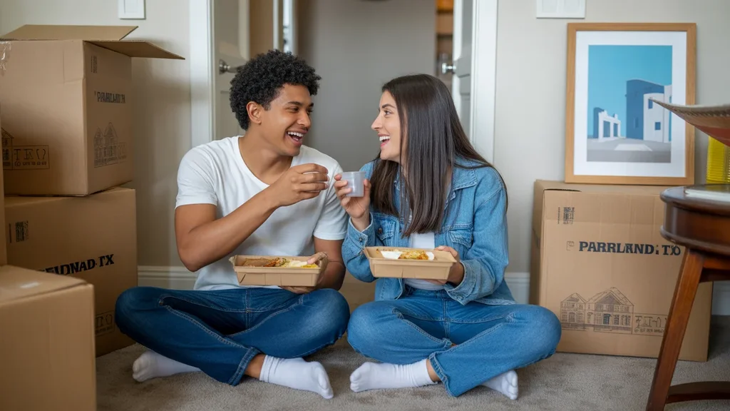 Couple eats first meal on floor of new apartment in Pearland, TX