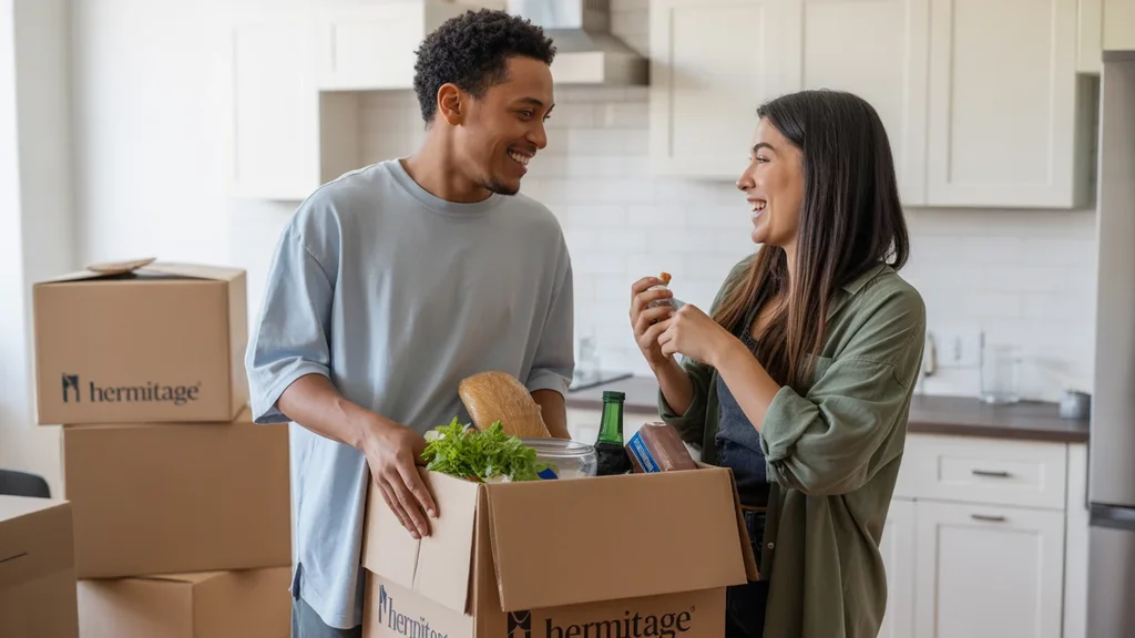 Roommates unpacking groceries and moving into a new apartment in Hermitage, TN