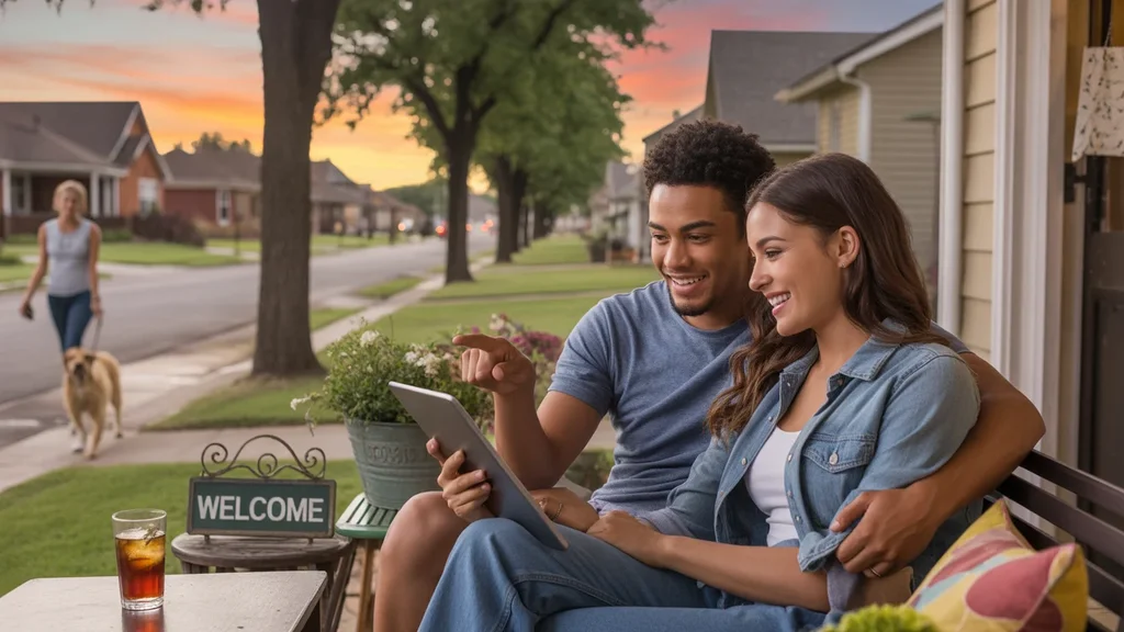Couple considers streaming options while relaxing on their porch swing in Edmond, Oklahoma