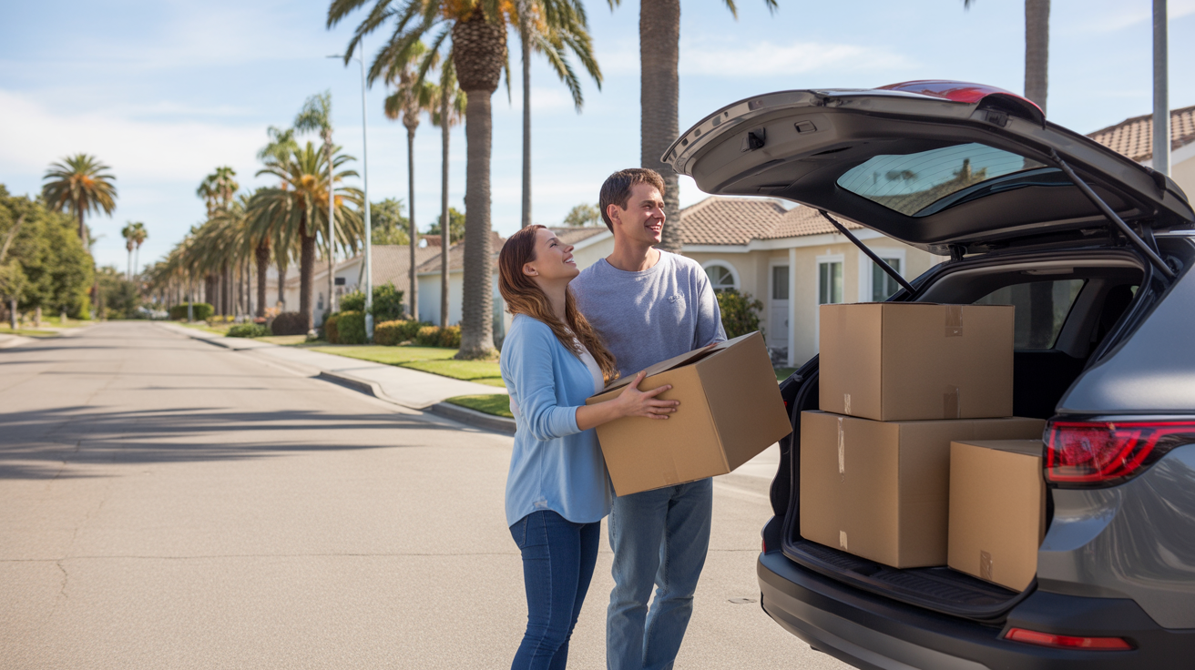A couple moving into their new home in Costa Mesa, California