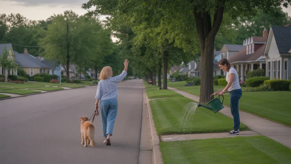 Woman walking dog in Versailles, KY neighborhood