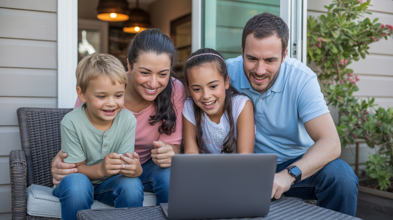 Family in Kissimmee, FL video chatting with relatives about their new city