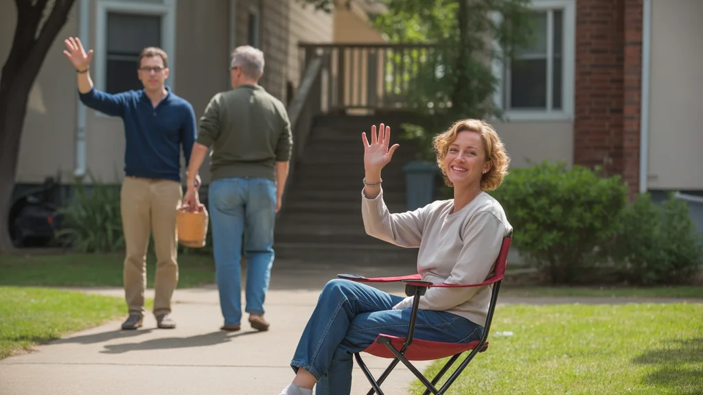 Person setting up chair in shared outdoor area of Madison, TN apartment complex
