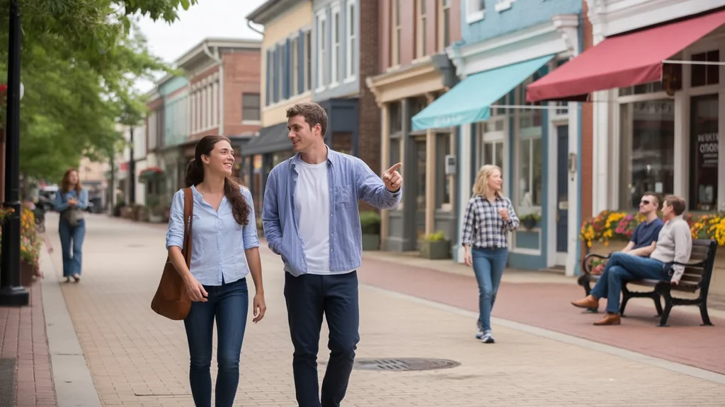 Friends admire the architecture while walking in downtown Mckinney, TX