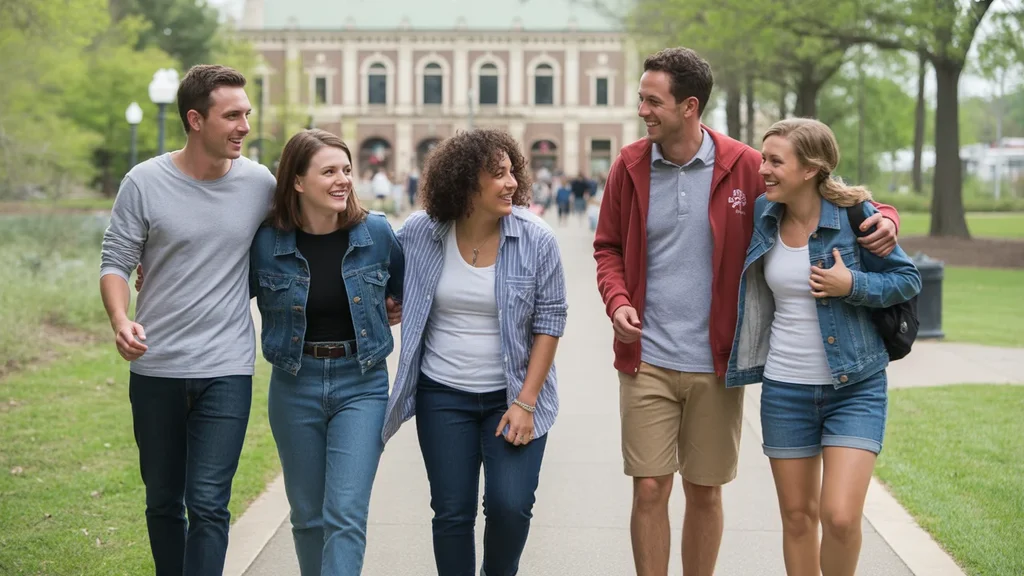 Friends taking a walk together in Cary park