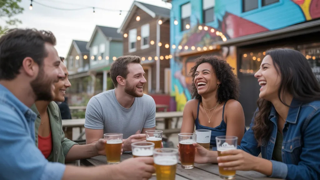 Friends enjoy dining out at a lively brewery restaurant in Antioch, TN