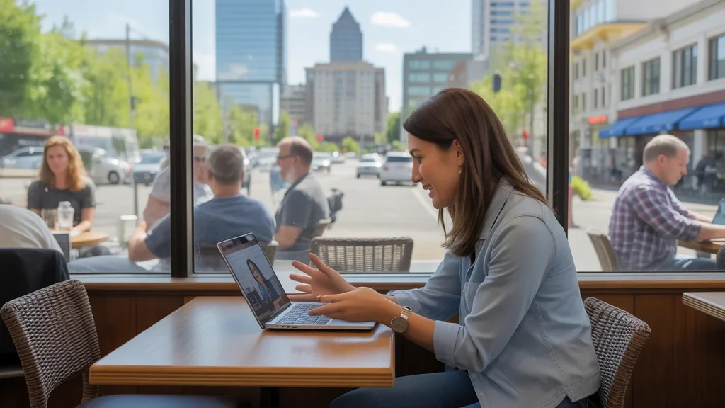 Woman considers relocating while working from a Hillsboro coffee shop