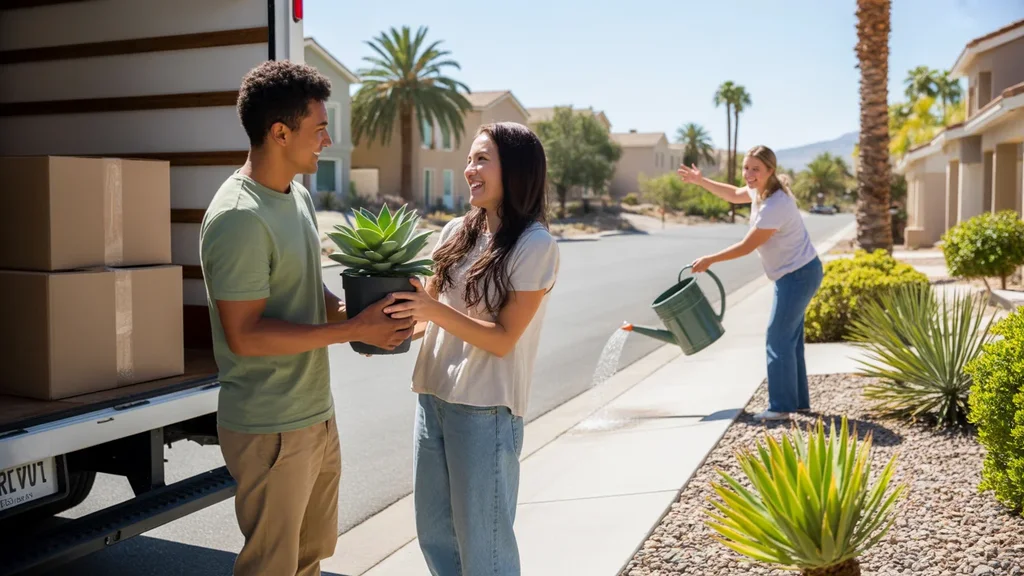 Couple unloading moving boxes at new condo in Paradise, NV